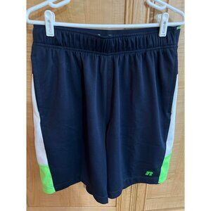 Russell Athletic M Navy Green White Mens Basketball Shorts Elastic Waistband
